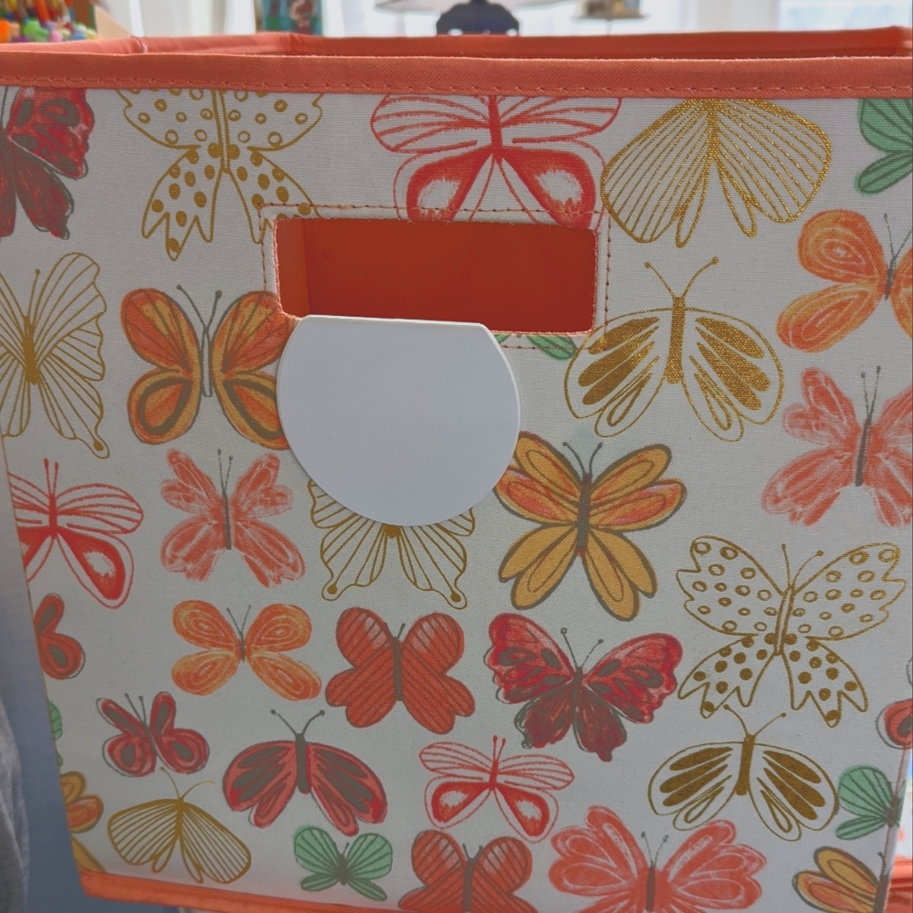 Fabric storage bins butterfly pattern blush pink